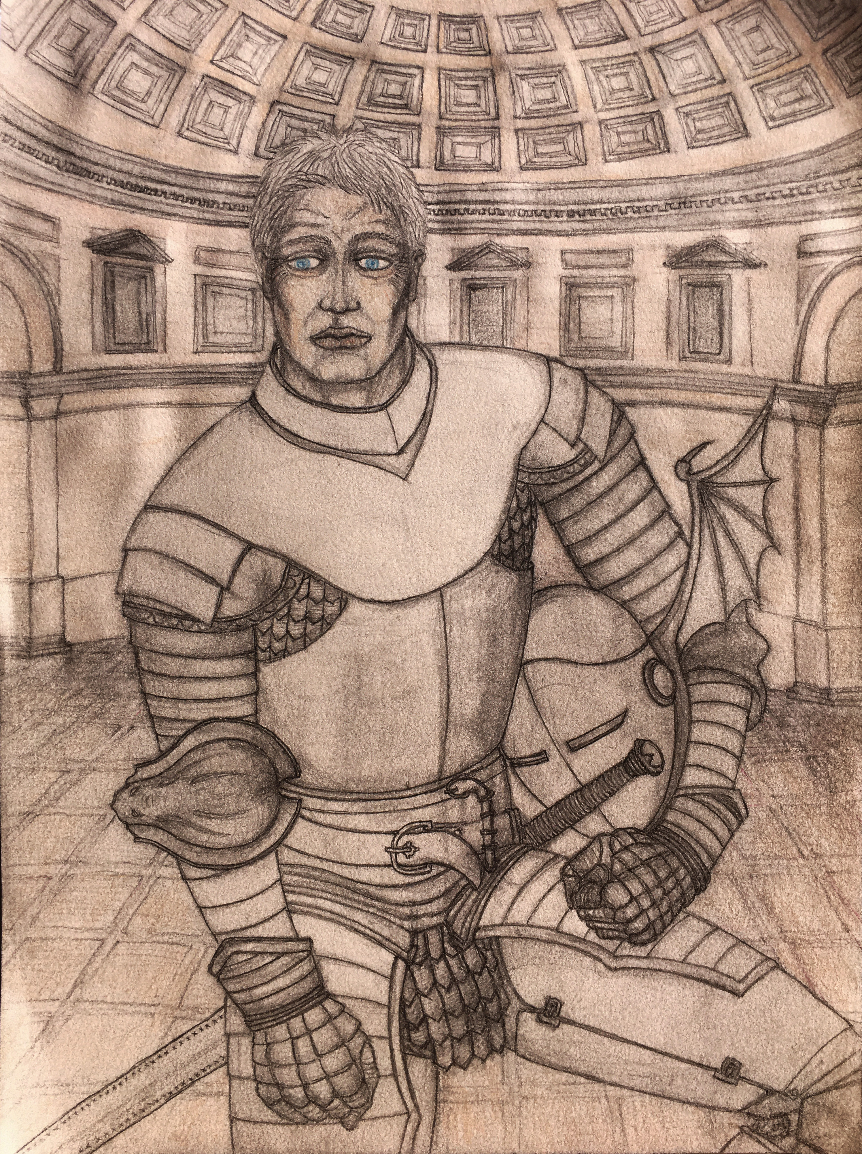 Ser Barristan Selmy in his Kinsguard armour with dragon wings helmet
