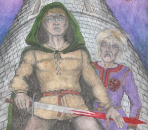 Picture detail 2: Escape from the Dun Fort; ser Barristan Selmy of the Kingsguard rescuing king Aerys II Targaryen