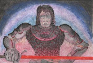 Jon Snow atop the Wall armored in black ice