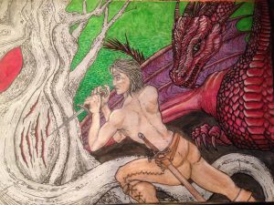 Daemon Targaryen, The Rogue Prince, Caraxes, The Blood Wyrm, in front of the Harrenhal's Godswood heart tree