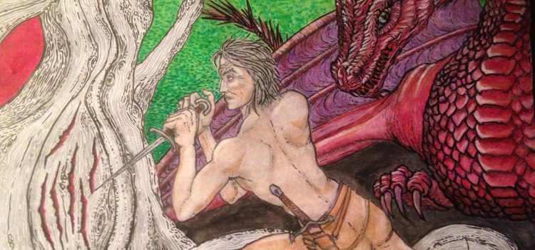 Daemon Targaryen and his Dragon Caraxes in front of the Heart Tree in Harrenhal