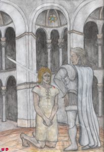Ser Arthur Dayne knighting Jaime Lannister with the sword Dawn