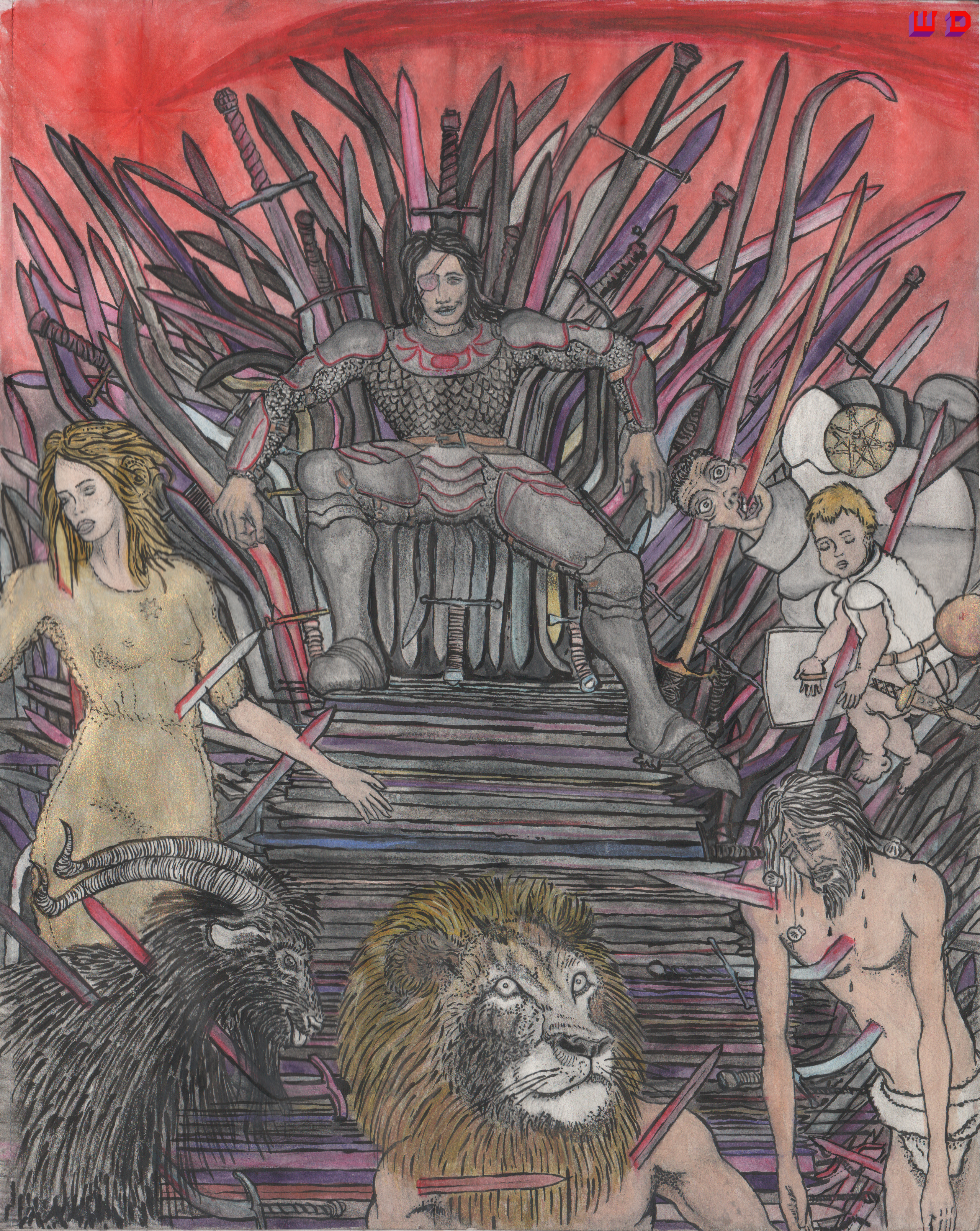 Euron Greyjoy seated on the Iron Throne