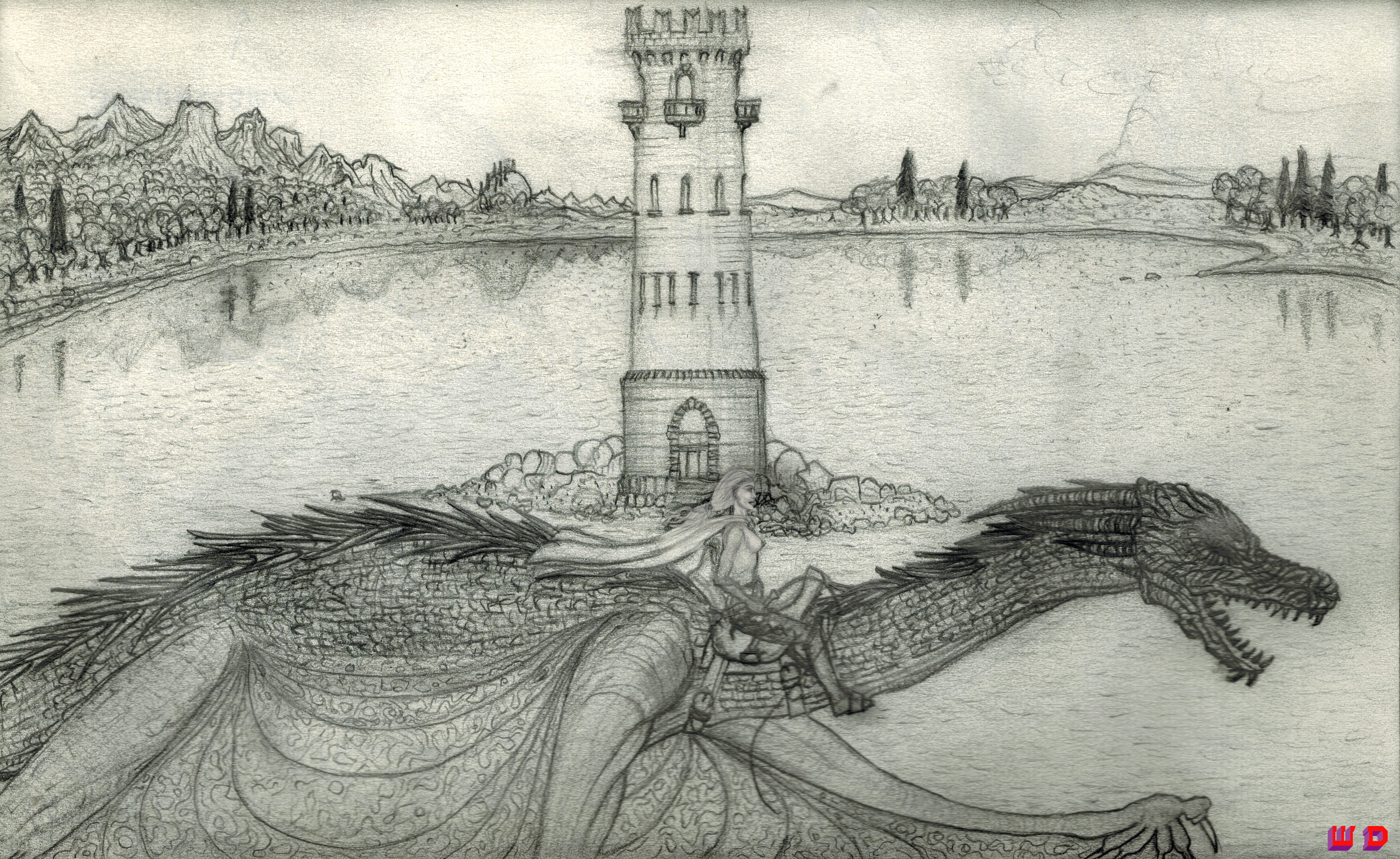 Queen Alysanne and her dragon Silverwing arriving at Queenscrown
