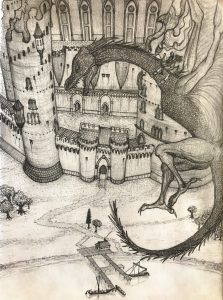 Prince Aemond Targaryen riding Vhagar arrive at Harrenhal