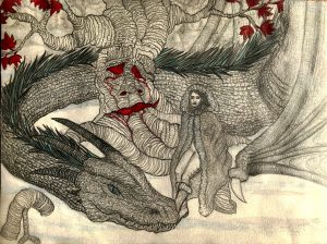 Alysanne and Silverwing at a heart tree, in the North of Westeros