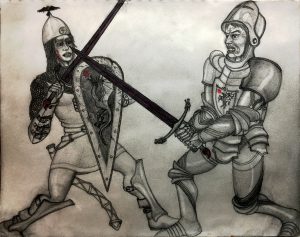 Bloodraven and Bittersteel duel at the Redgrass Field; from 'The World of Ice and Fire', 'The Targaryen Kings: Daeron II' chapter