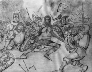 Lyn Corbray fights with the sword Lady Forlon on the Trident