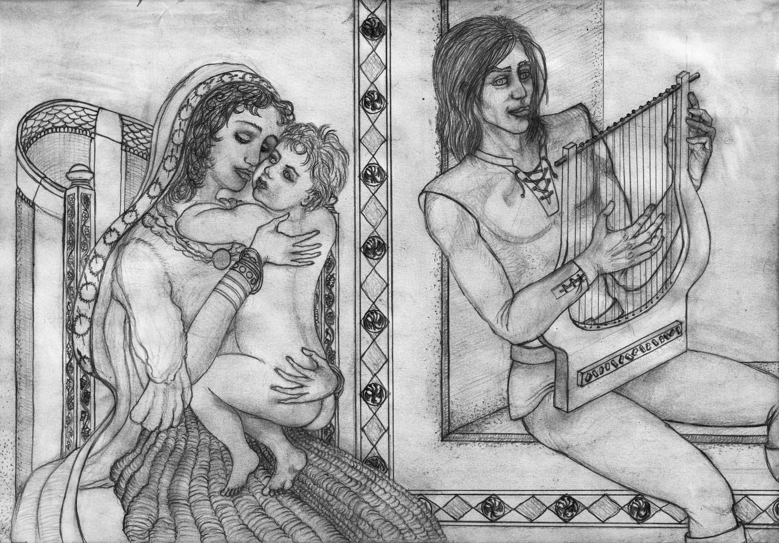 Rhaegar Targeryen playing the arp for little Aegon and Elia Martell